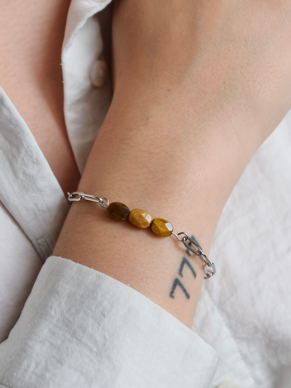 Bracelet Laëtitia – Œil de tigre et acier inoxydable