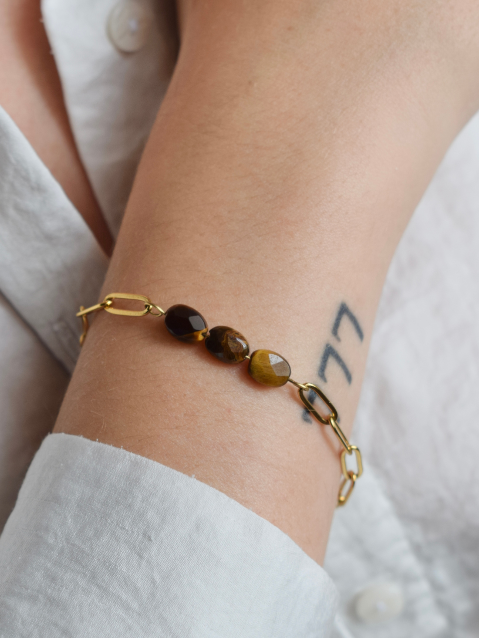 Bracelet Laëtitia – Œil de tigre et acier inoxydable