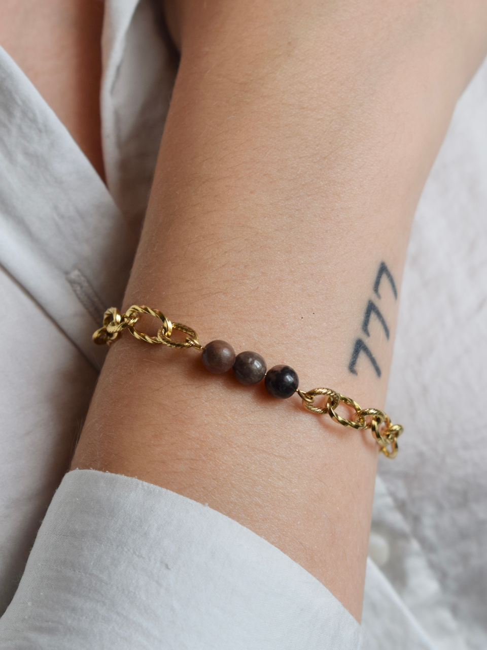 Bracelet Laure – Rhodonite et acier inoxydable