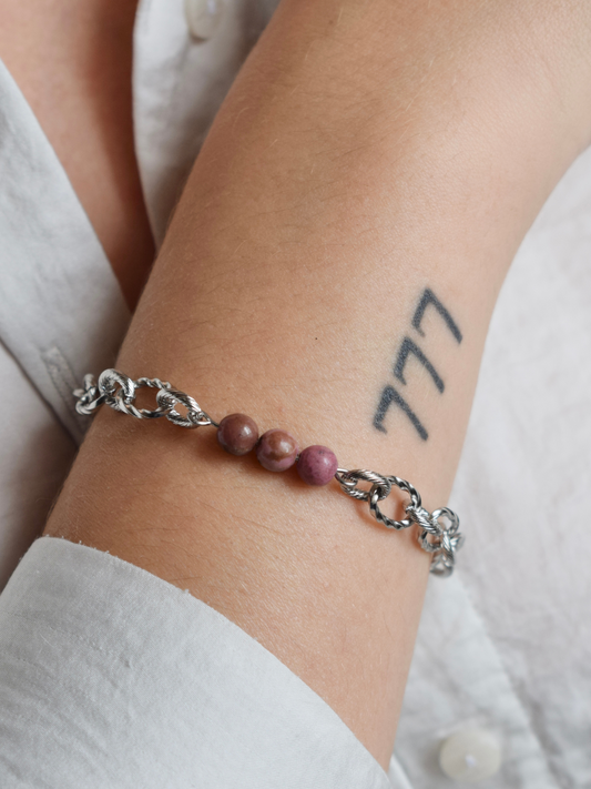 Bracelet Laure – Rhodonite et acier inoxydable