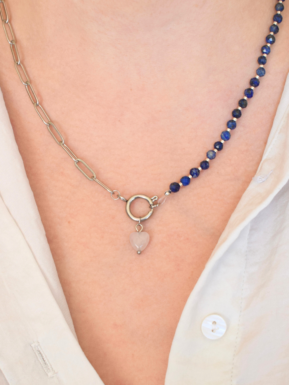 Léonie Necklace – Lapis-Lazuli & Rose Quartz
