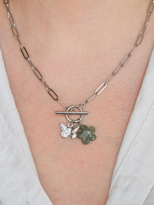 Collier Ninon – Aventurine verte et acier inoxydable