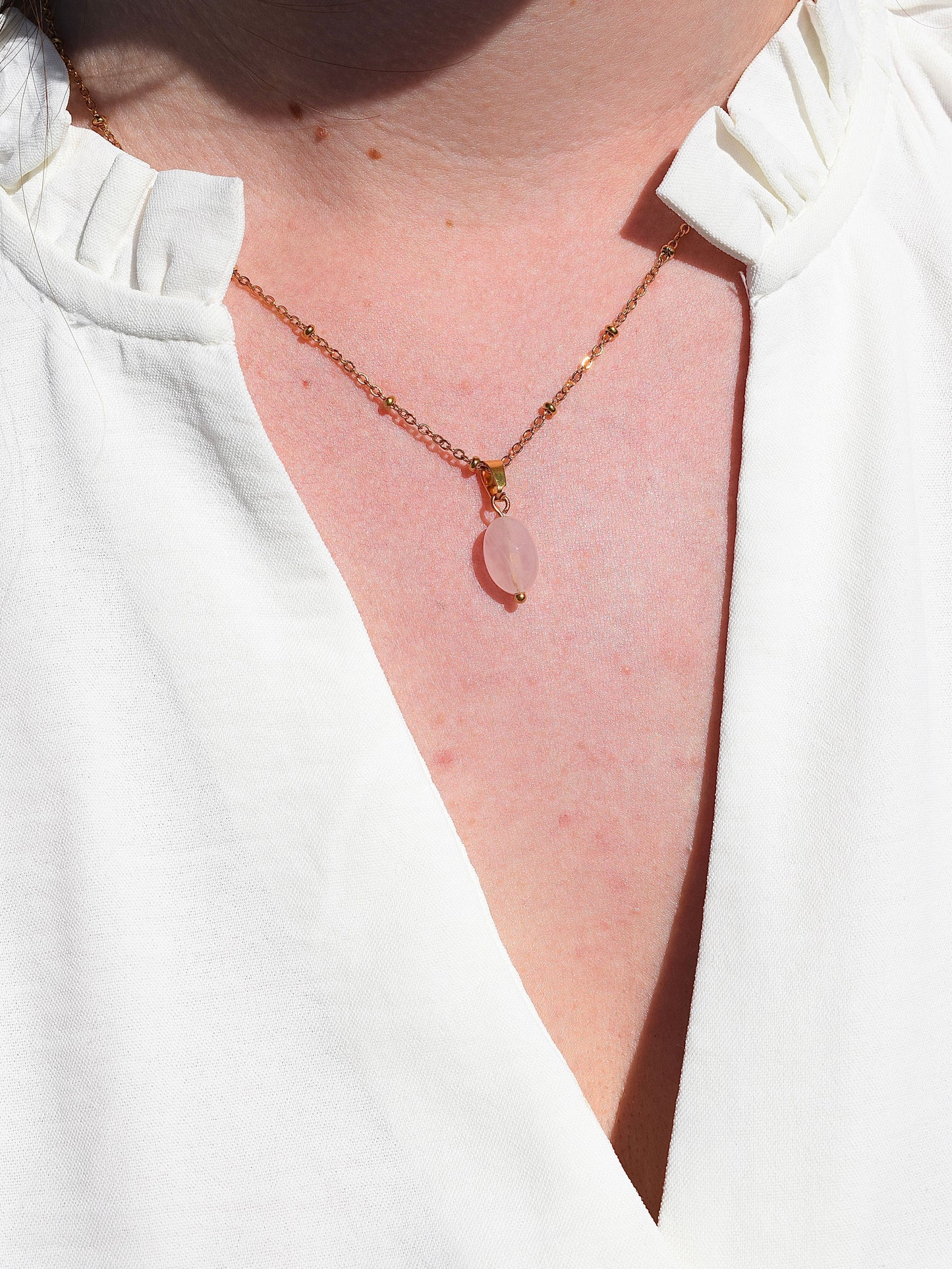 Lisa : Collier en acier inoxydable et Quartz Rose