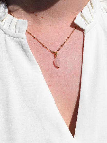 Lisa : Collier en acier inoxydable et Quartz Rose