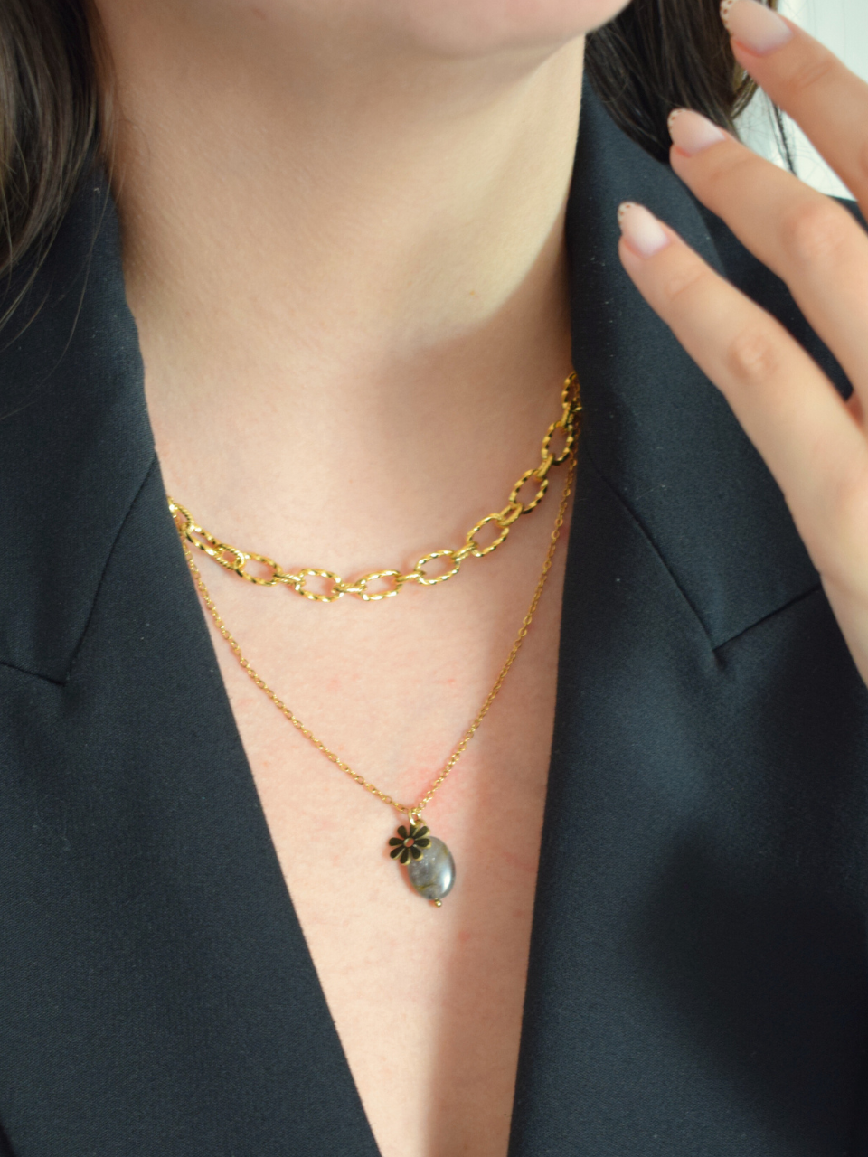 Collier Lisa – Labradorite et acier inoxydable