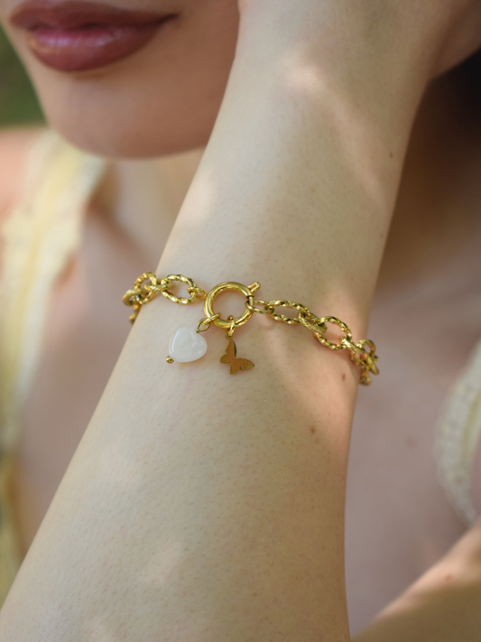 Bracelet Mallaury en acier inoxydable et pierre naturelle – Quartz Rose
