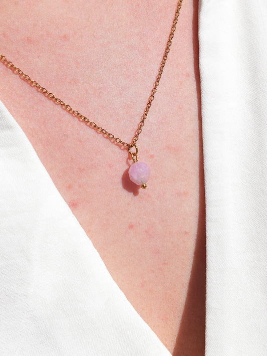 Thilie - Collier en acier inoxydable et Calcédoine rose