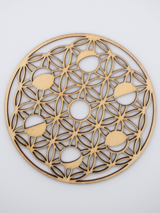 Flower of Life Plaque with Lunar Phases – Energy Recharging and Sacred Decoration