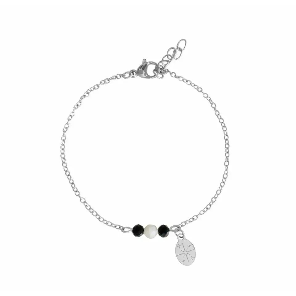 Camélia - Bracelet en acier inoxydable en pierre de lune et tourmaline