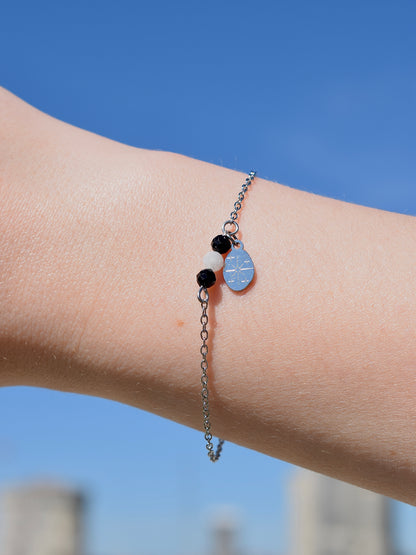 Camélia - Bracelet en acier inoxydable en pierre de lune et tourmaline