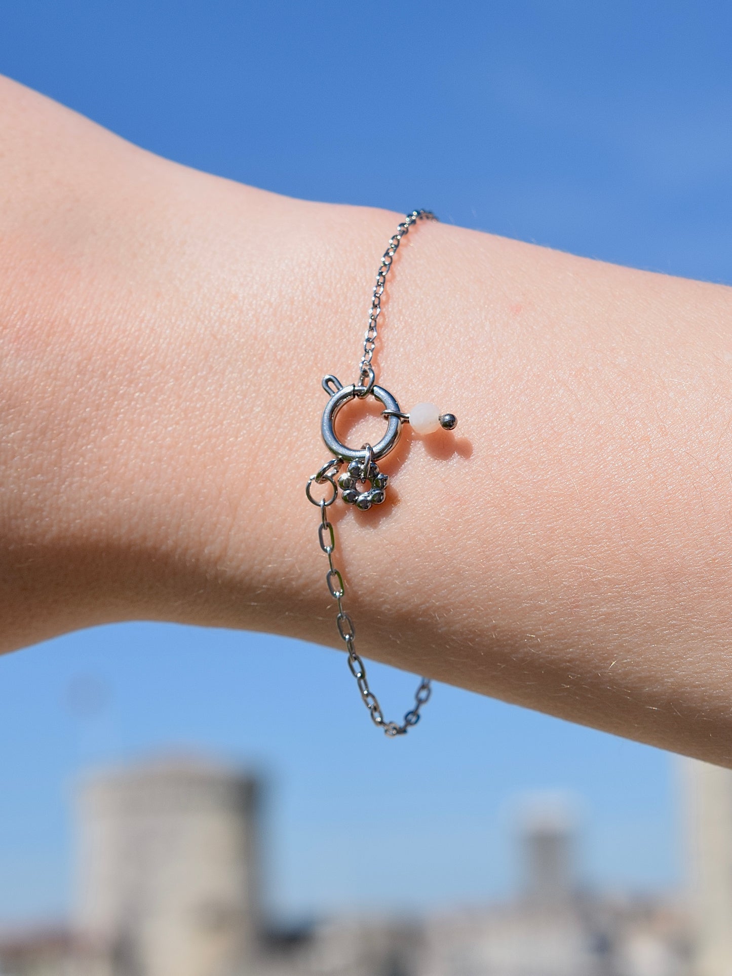 Lila - Bracelet en acier inoxydable et opale rose