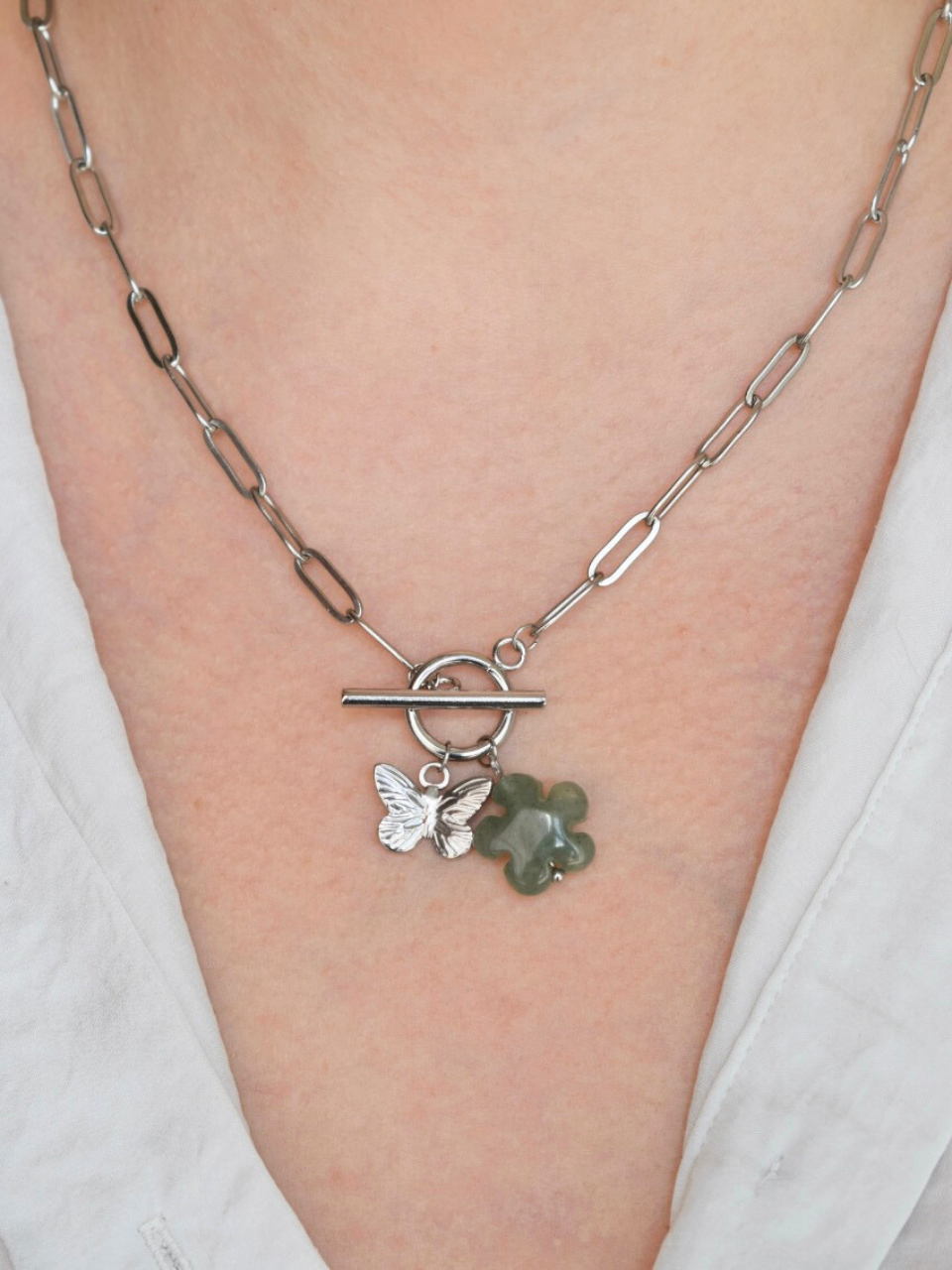 Ninon : Collier en acier inoxydable et Aventurine Verte – Élégance et Bien-être