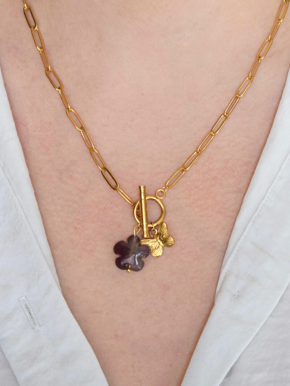 Ninon: Stainless steel and Amethyst necklace – Elegance and Serenity