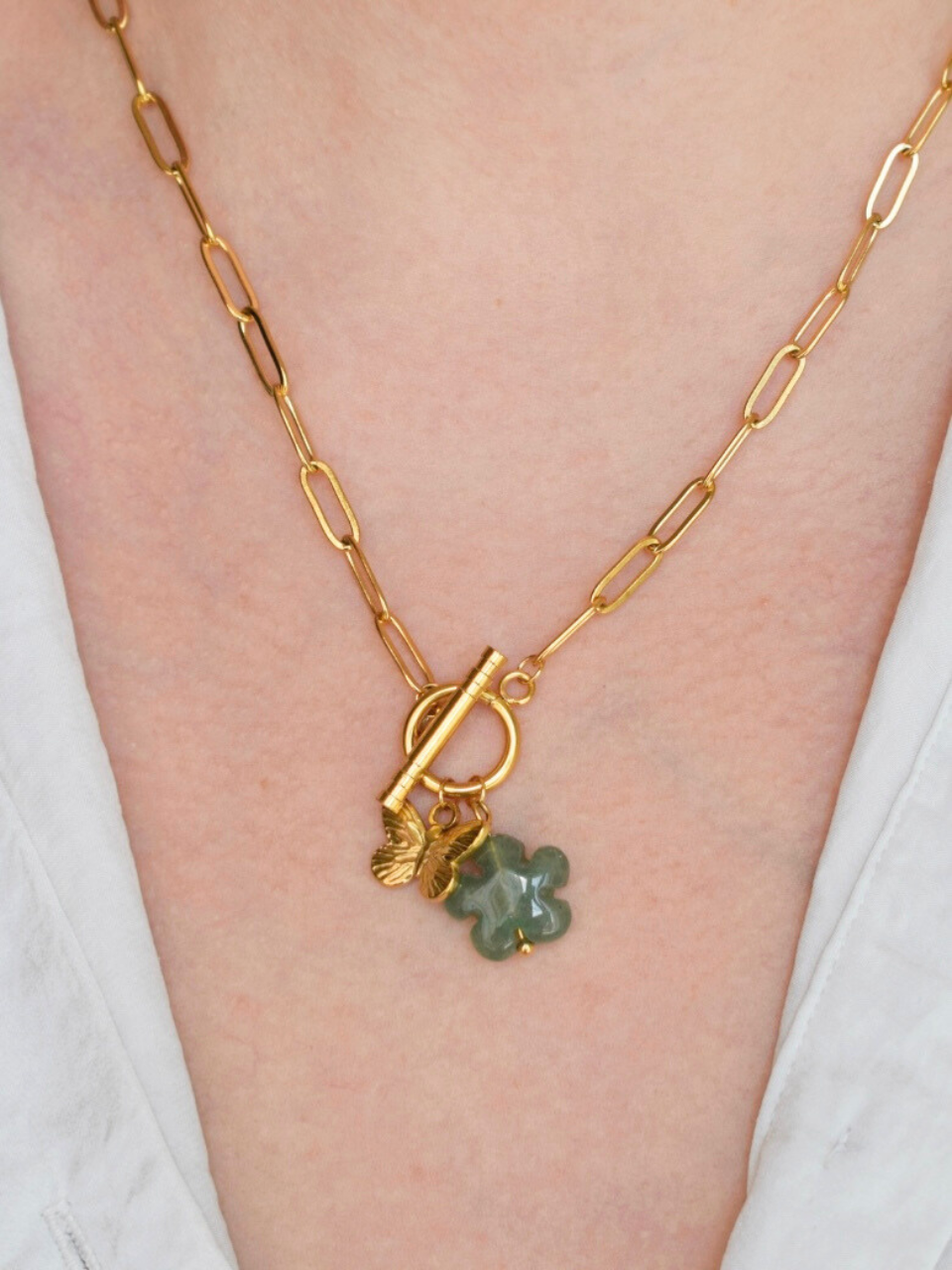 Ninon: Stainless steel and Green Aventurine necklace – Elegance and Well-being