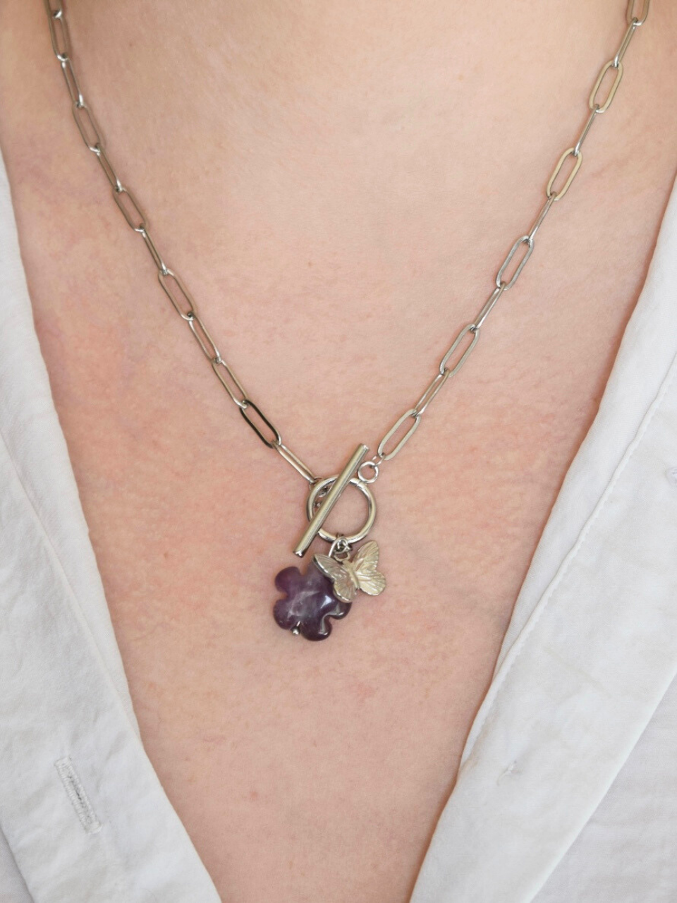 Ninon: Stainless steel and Amethyst necklace – Elegance and Serenity