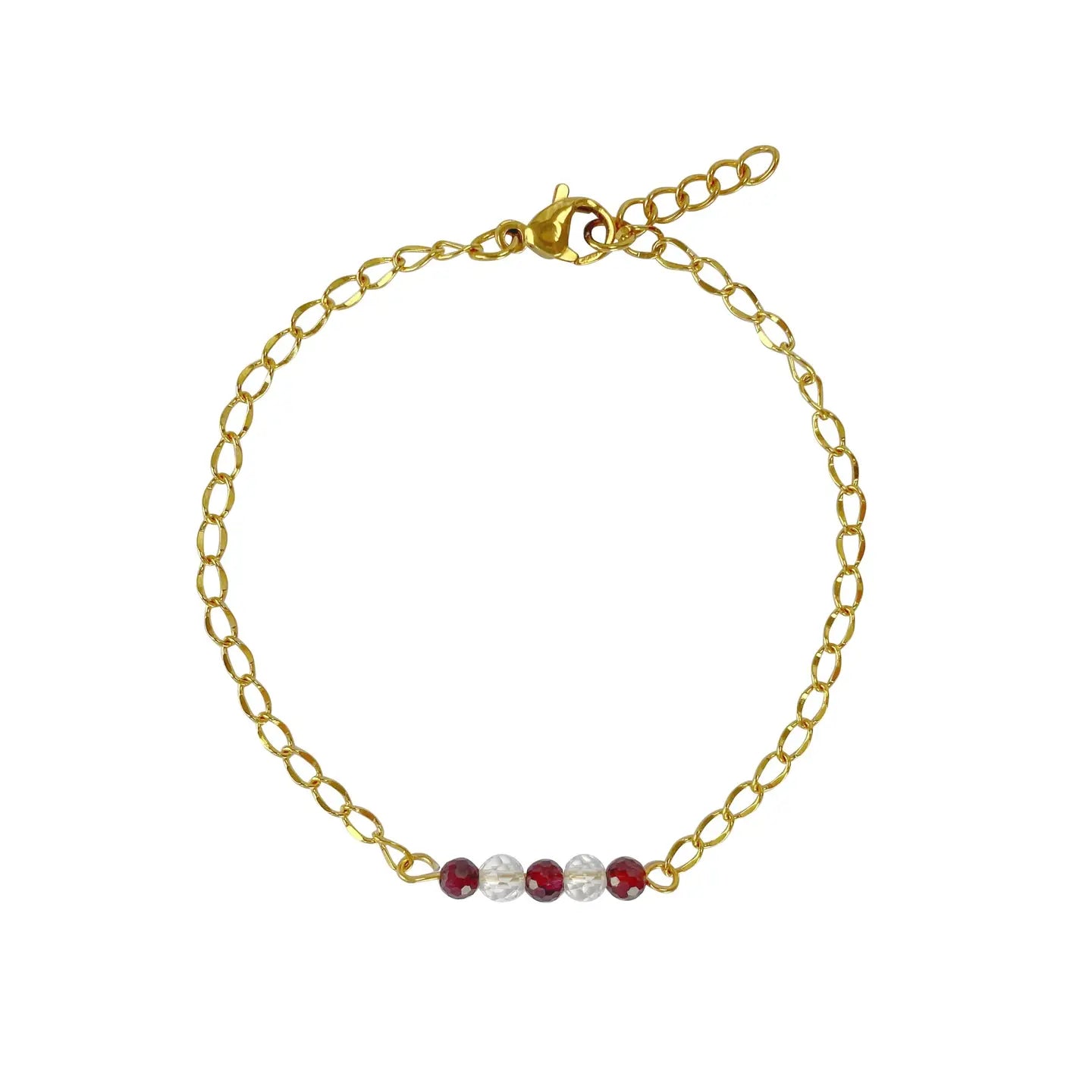 Théa - Stainless steel, rock crystal and garnet bracelet