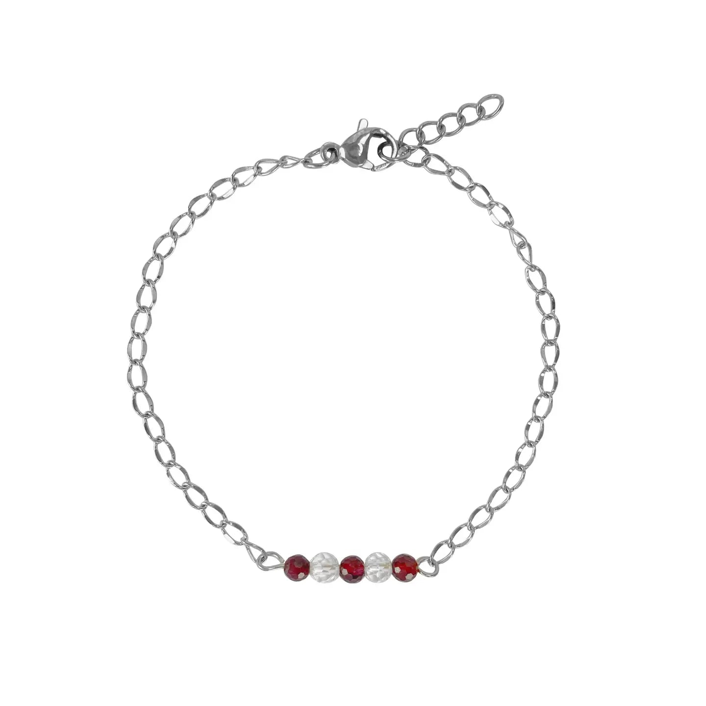 Théa - Stainless steel, rock crystal and garnet bracelet